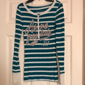 Turquoise and white thermal shirt